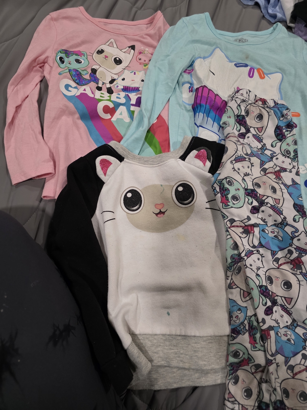 Kids Gabby Cat & Character Pajama Tops - Pink, Light Blue, White
